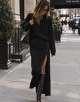The Bridgett Skirt in black, styled for fall